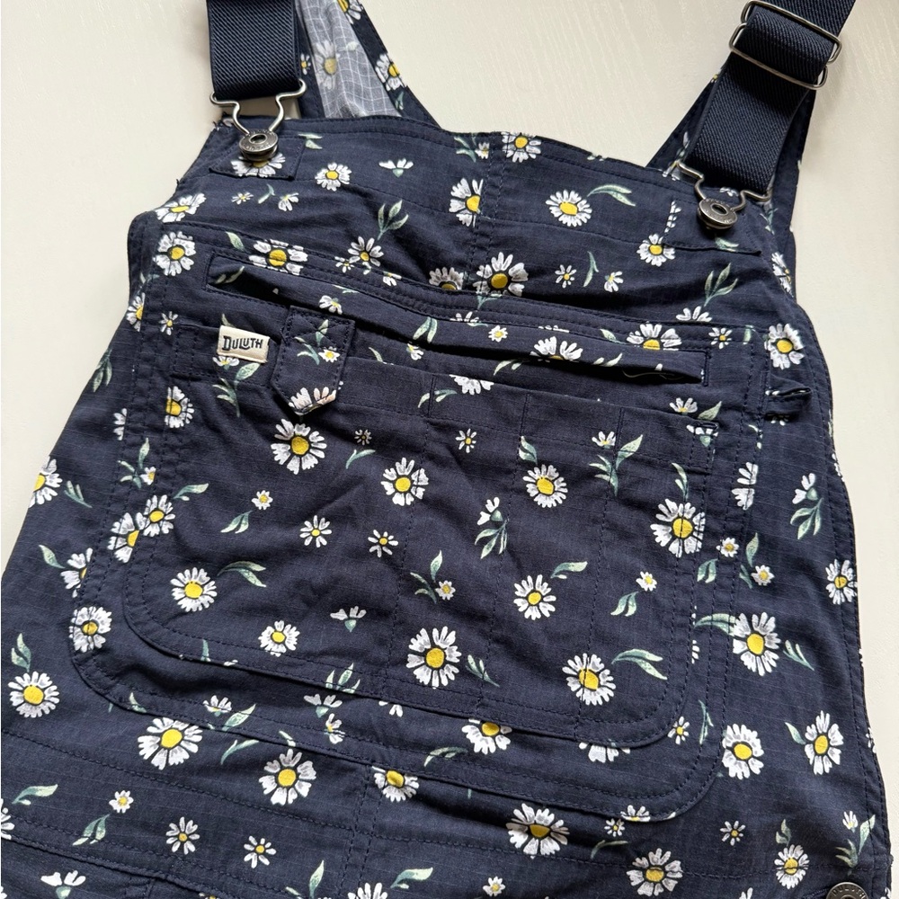 Duluth Trading Co Navy Daisy Garden Overalls